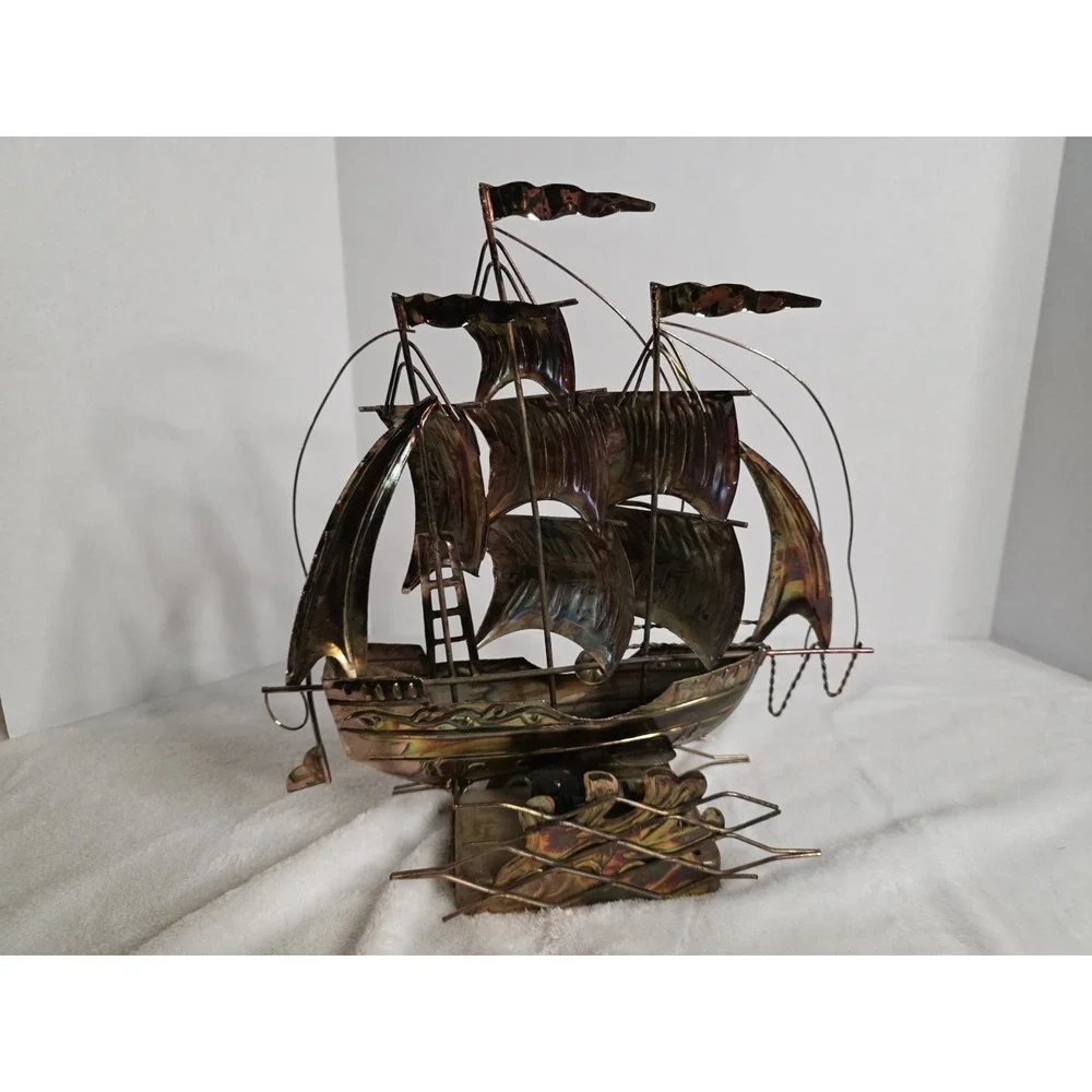 Vintage Copper Plated Ship With Rocking Motion & 